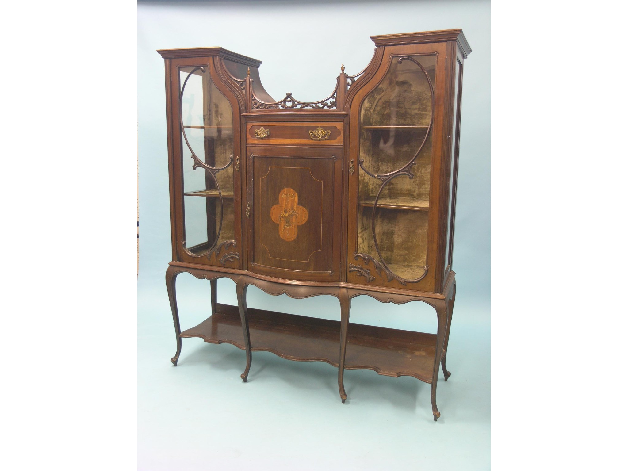 Appraisal: A late Victorian inlaid mahogany display cabinet pair of astragal-glazed