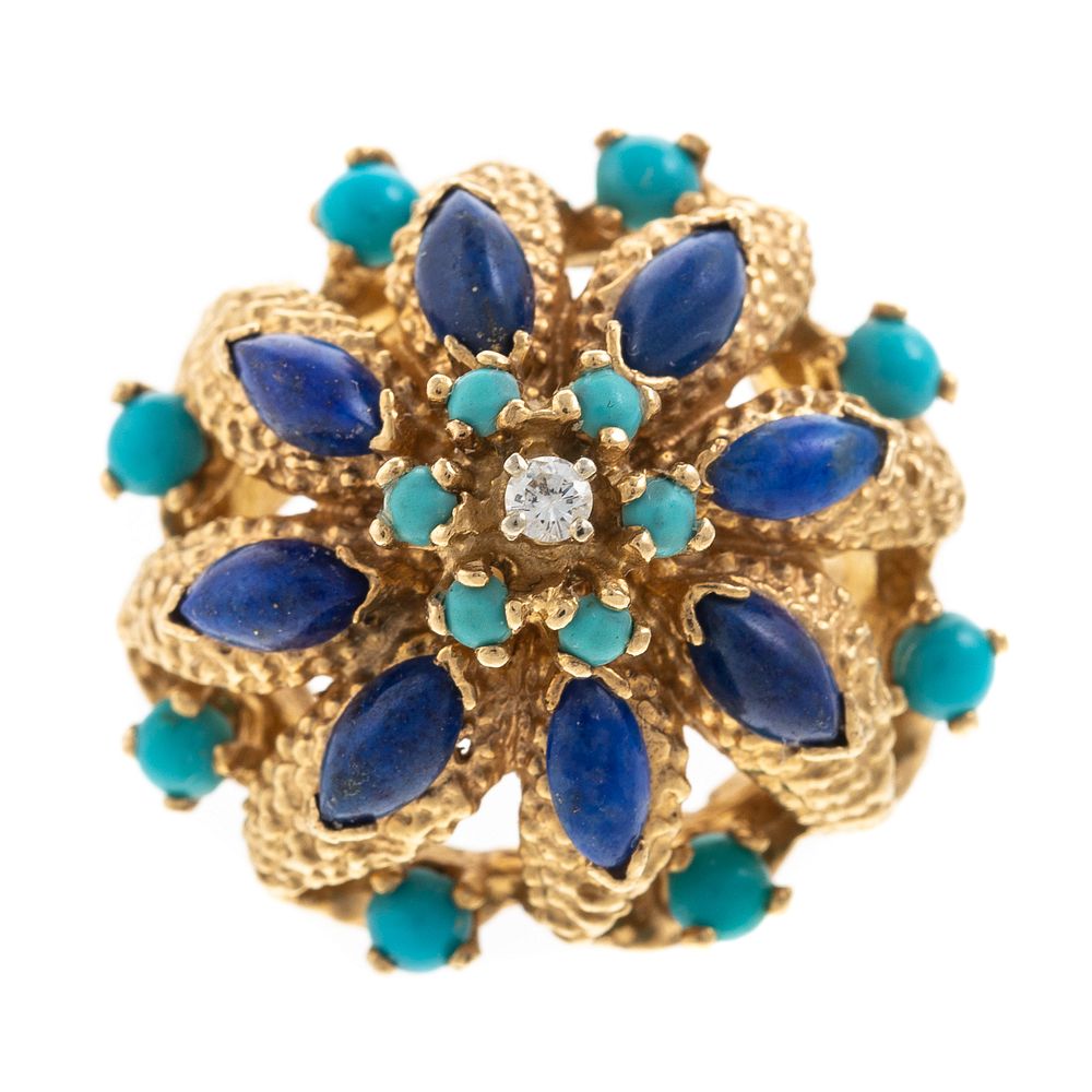 Appraisal: A Turquoise Lapis Bombe Fashion Ring in K K yellow