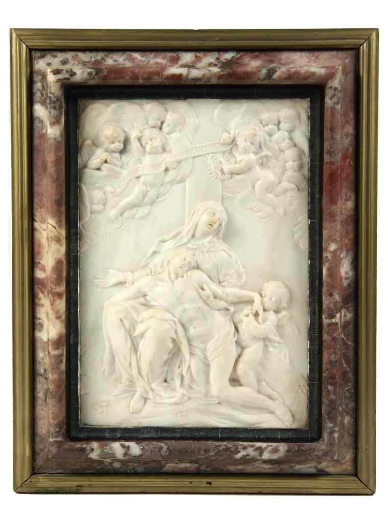 Appraisal: MARBLE BAS RELIEF - The Pieta an th c Italian