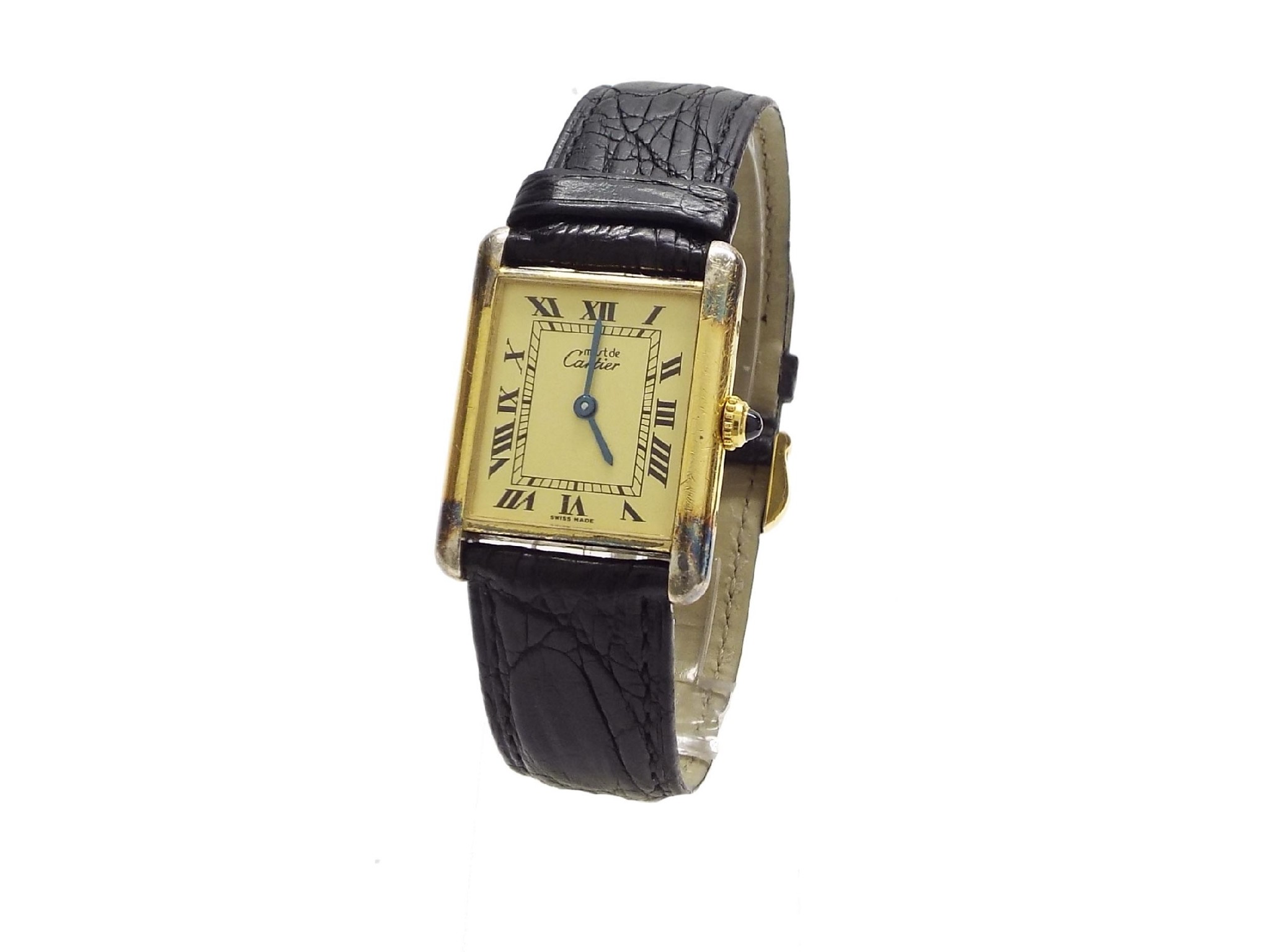 Appraisal: VCNR Must de Cartier silver-gilt Tank wristwatch case ref Cartier