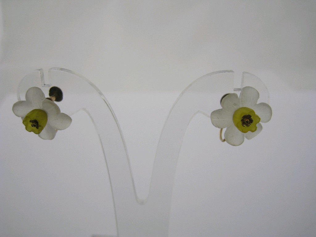 Appraisal: A pair of Rock Crystal Flower Earrings with dyed yellow