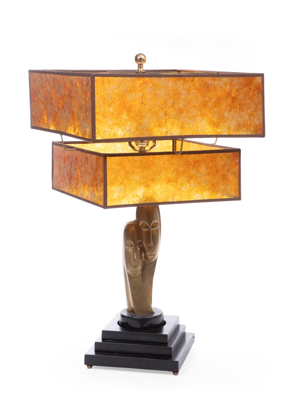 Appraisal: Mid-Century Modern Brass Figural Table Lamp brass sculpture on marble