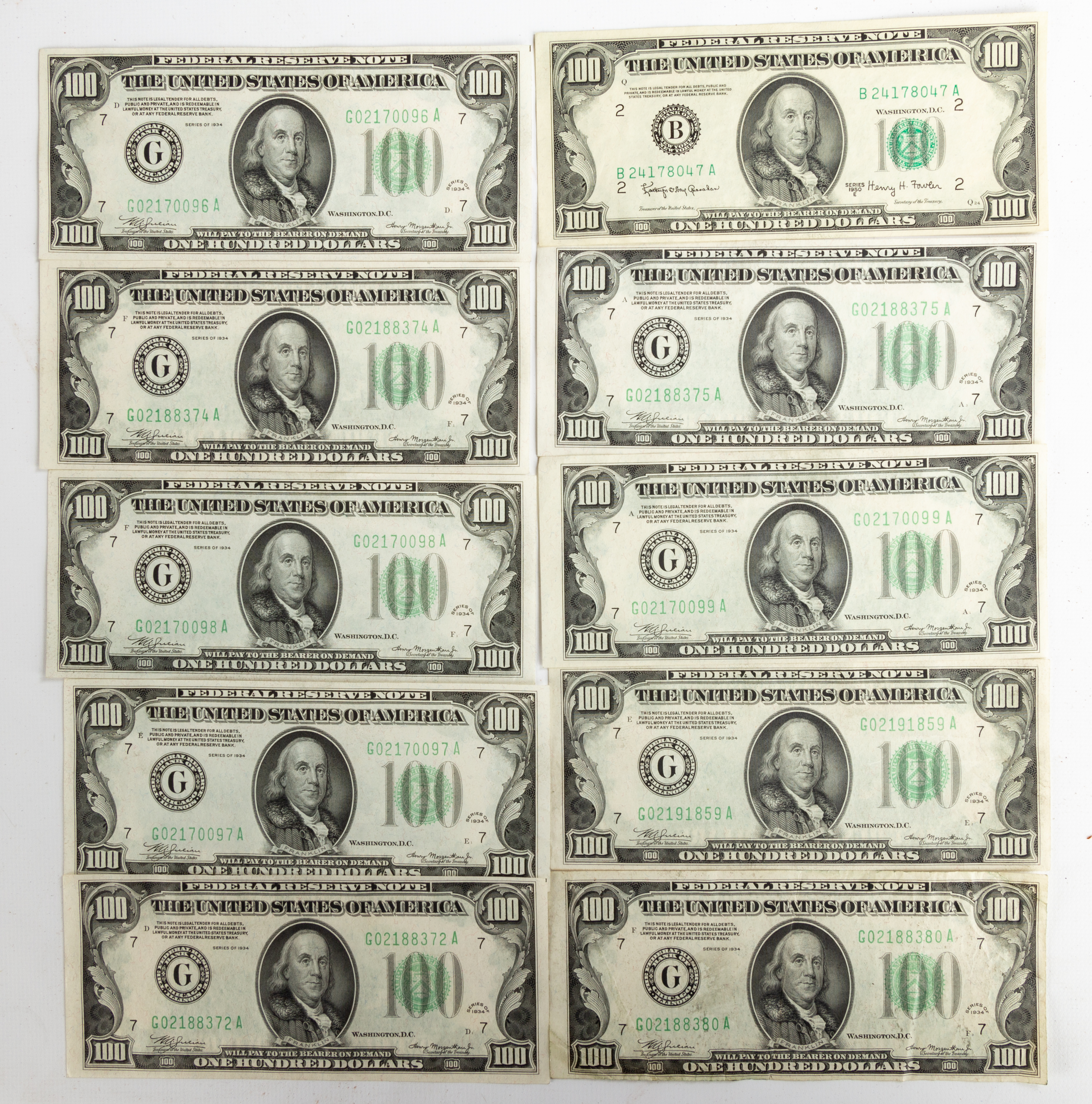 Appraisal: UNITED STATES DOLLAR BILLS Series of Series E