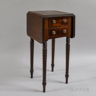 Appraisal: Miniature Classical-style Carved Mahogany Two-drawer Drop-leaf Worktable ht wd dp