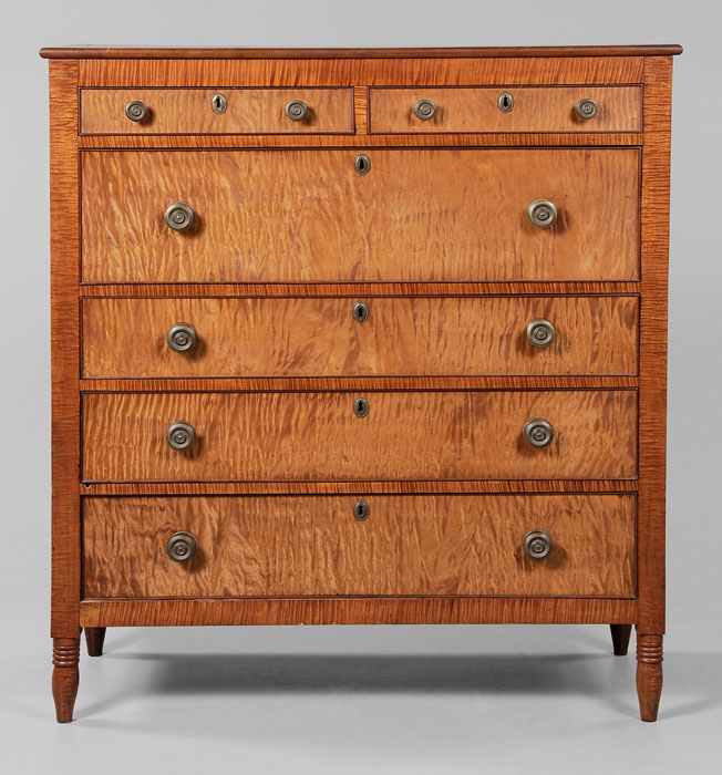 Appraisal: Tiger Maple Six-Drawer Chest New England probably Vermont early th