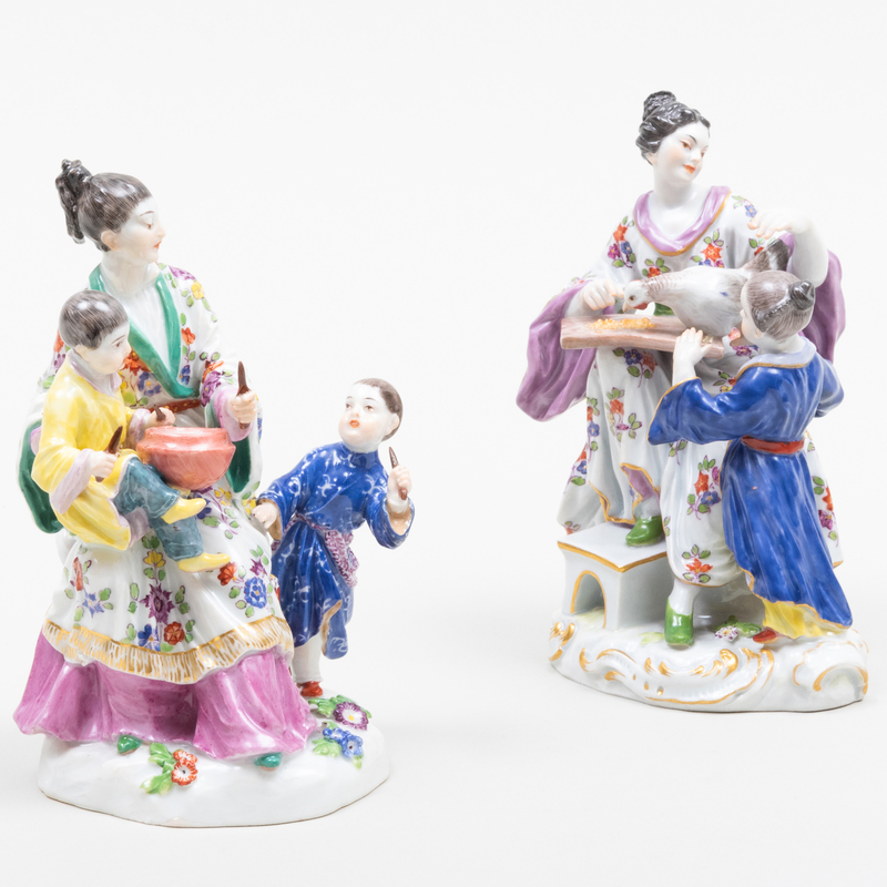 Appraisal: TWO MEISSEN PORCELAIN CHINOISERIE FIGURAL GROUPS Comprising A figure of