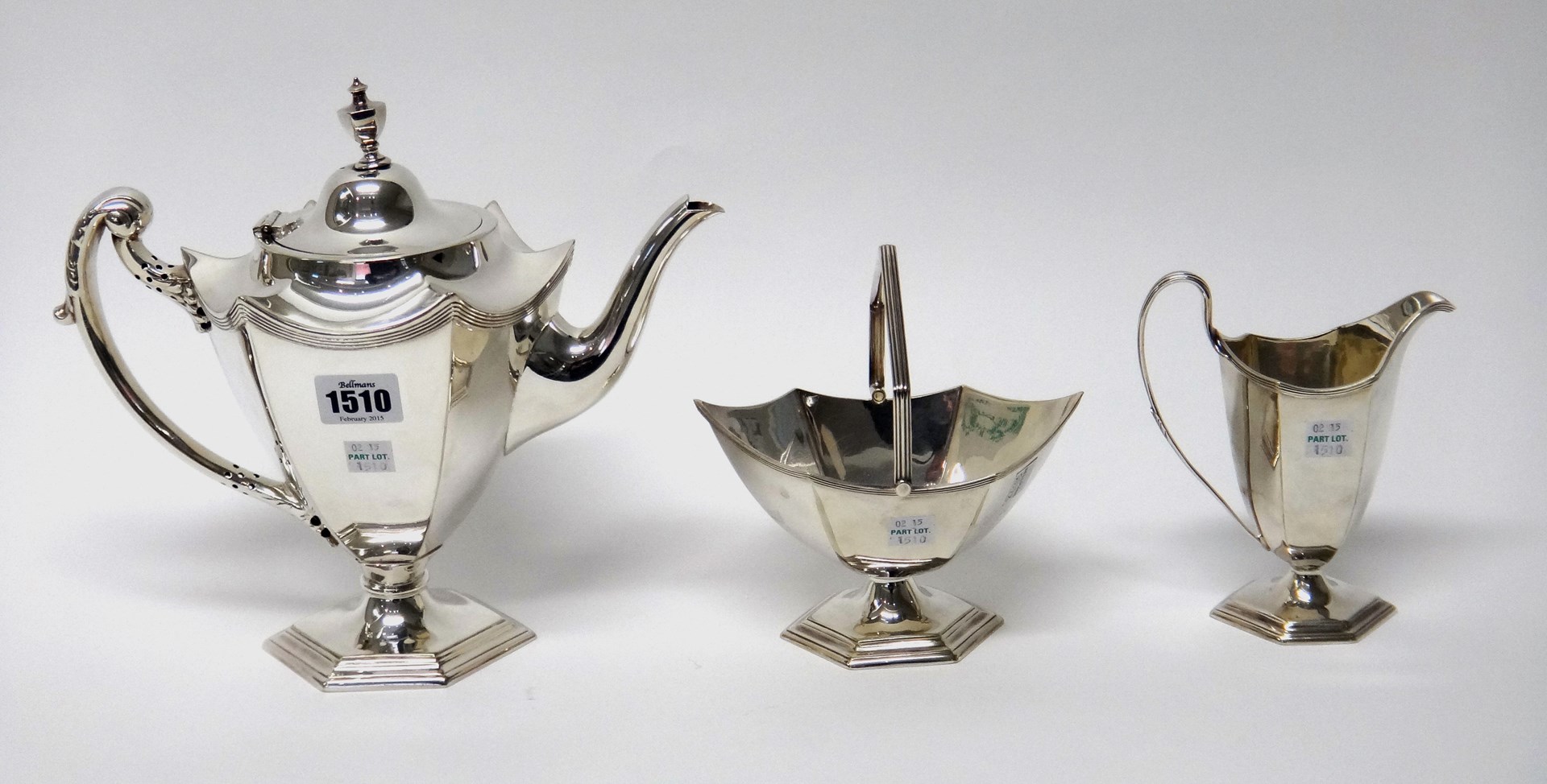 Appraisal: A plated three piece tea set comprising a teapot a