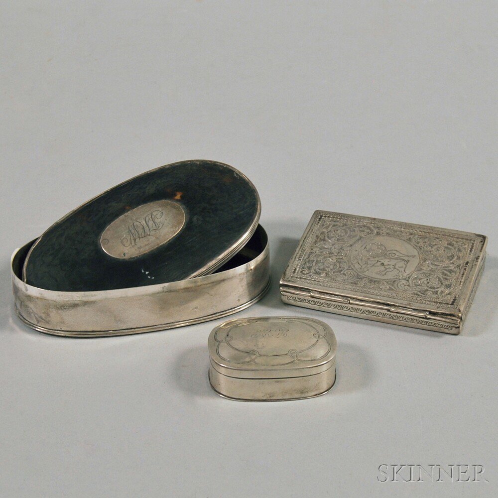 Appraisal: Three Sterling Silver and Silver-mounted Boxes a small Arthur Stone