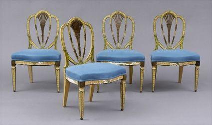 Appraisal: SET OF FOUR GEORGE III-STYLE CREAM-GROUND PAINTED SHIELD-BACK SIDE CHAIRS