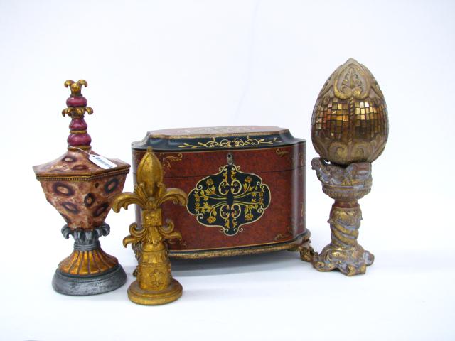 Appraisal: Group of Decorator Accessories including a decorated antique style lidded