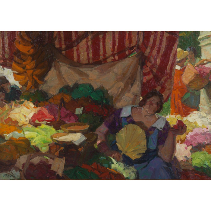 Appraisal: Walter Louderback American - Market Scene c oil on canvas