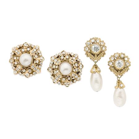 Appraisal: Two Pairs of Chanel Rhinestone and Faux Pearl Earrings Estimate