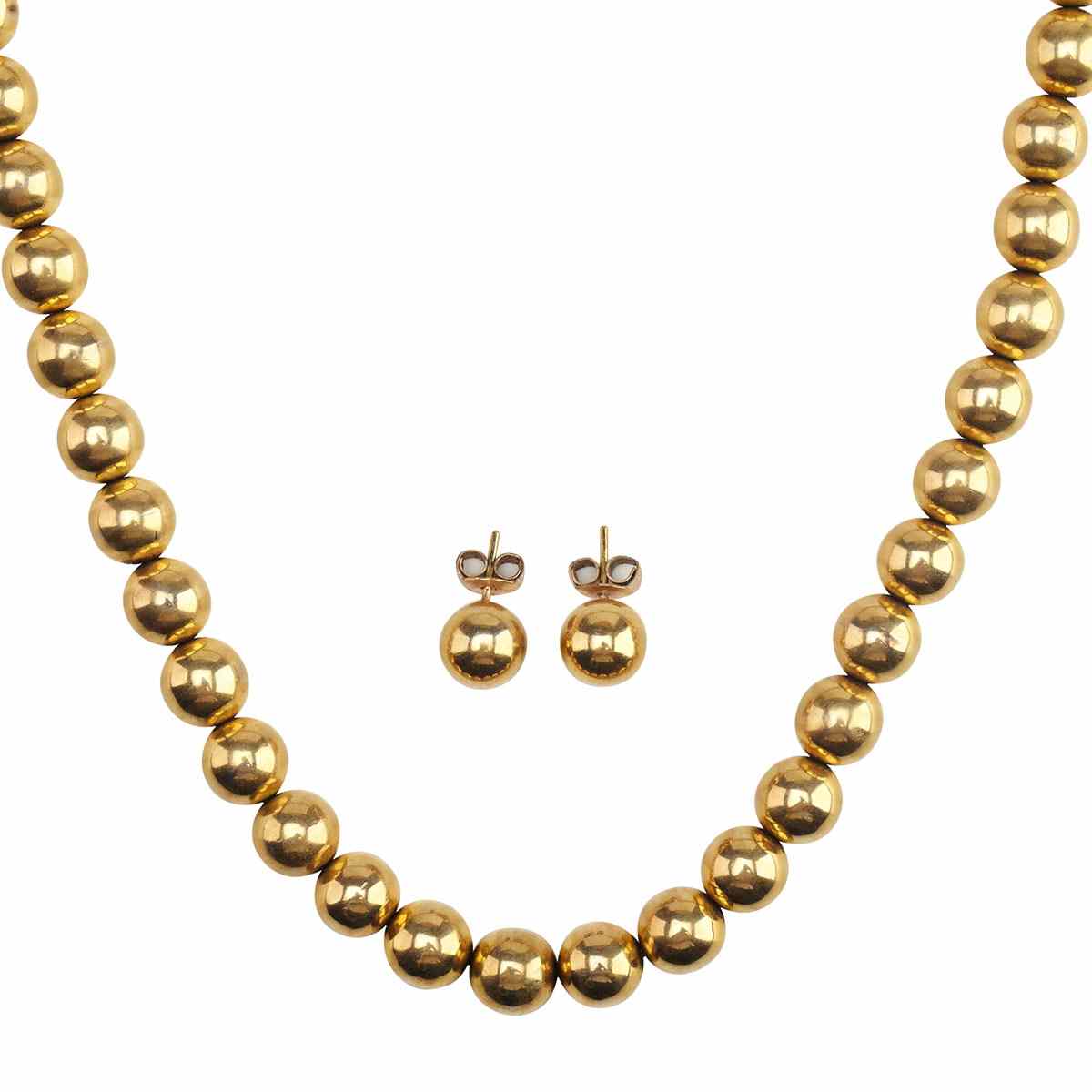 Appraisal: k Yellow Gold Bead Necklace mm with a matching pair