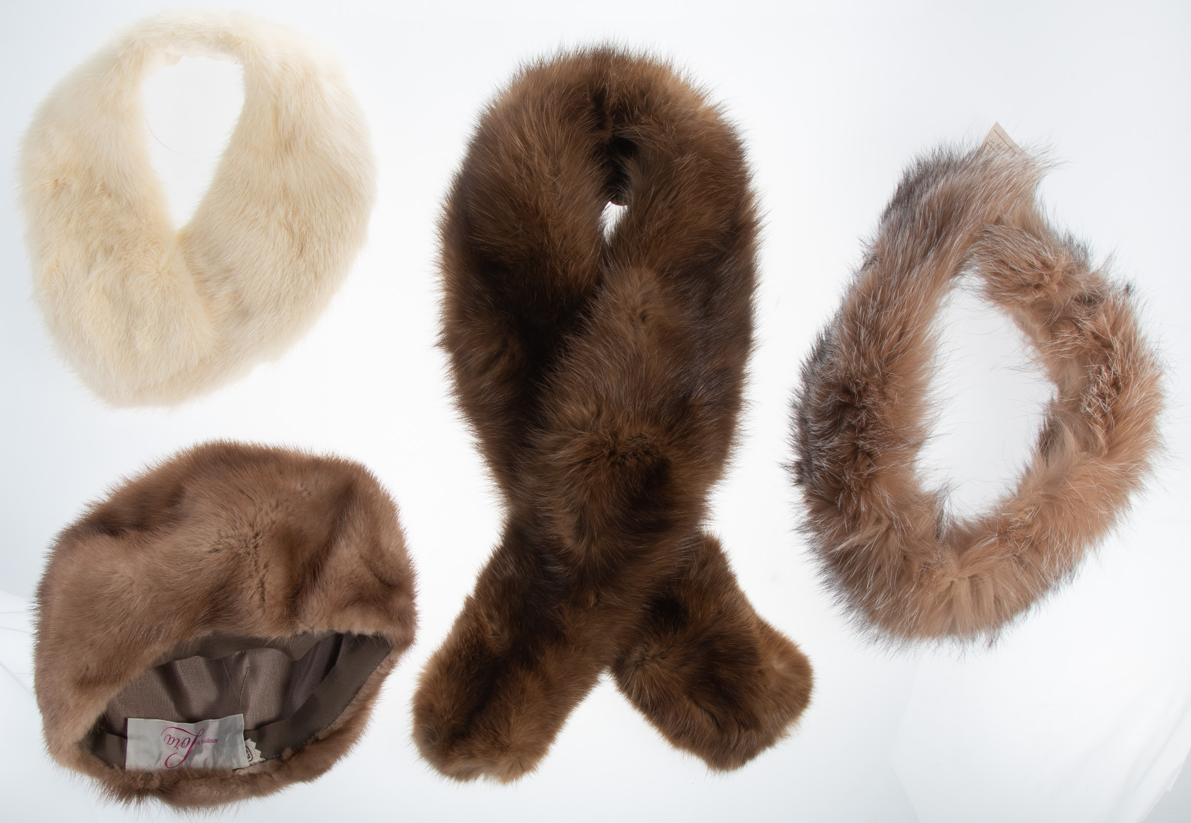 Appraisal: THREE FUR COLLARS AND A MINK HAT collars include two