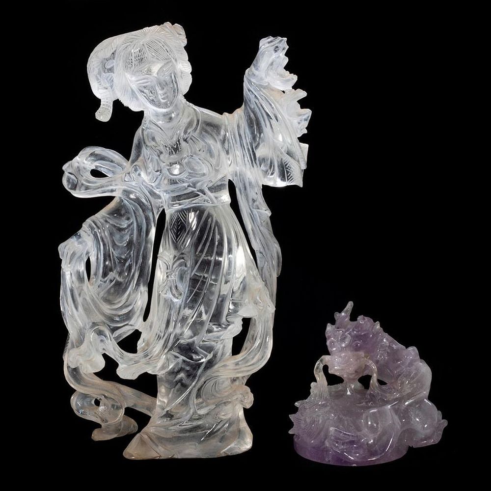 Appraisal: Chinese Quartz Kwan Yin Together with amethyst quartz dragon Greatest