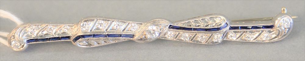 Appraisal: Platinum bar pin set with diamonds and french cut sapphires