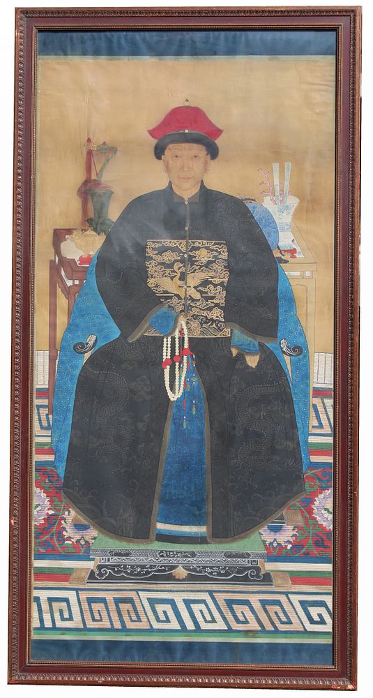 Appraisal: Palatial Chinese Qing Dynasty Ancestral Portrait Palatial Chinese Qing Dynasty