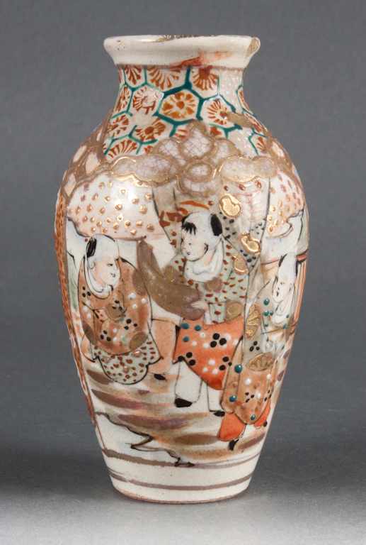 Appraisal: Japanese Satsuma earthenware cabinet vase late th century with images