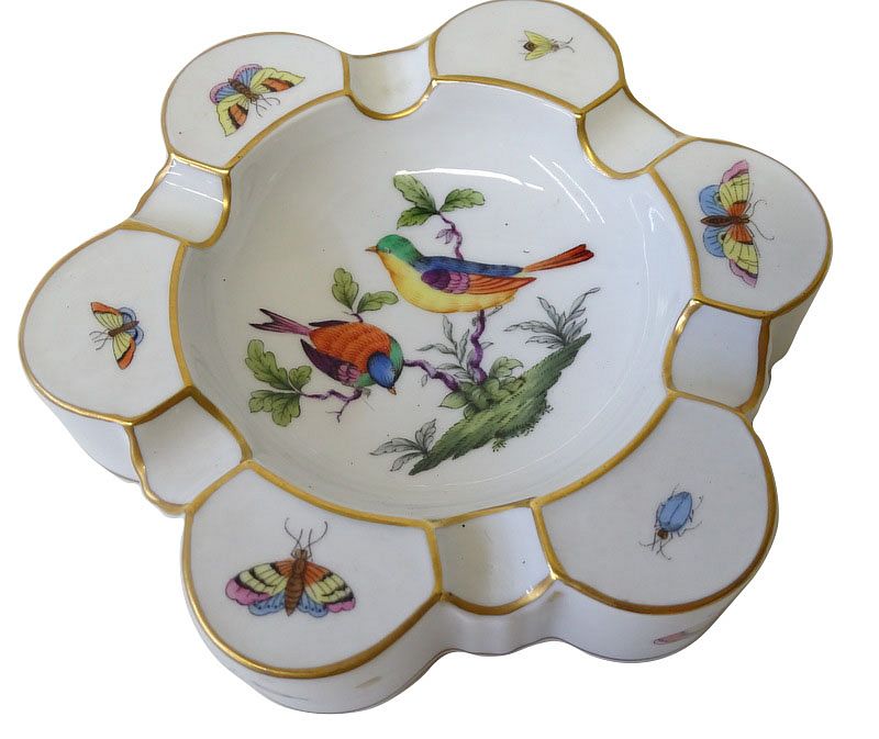 Appraisal: Herend Rothschild Bird Porcelain Ashtray Herend Rothschild Bird Porcelain Ashtray