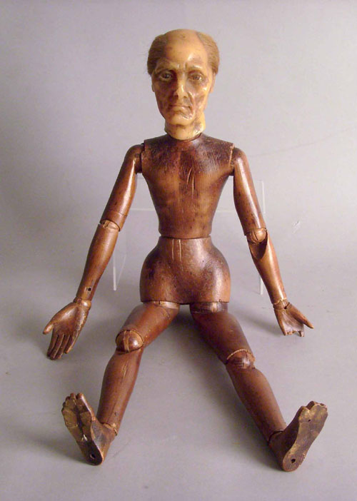 Appraisal: European pine artist model th c with a wax head