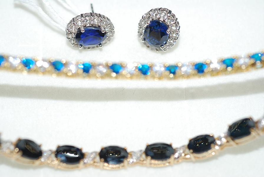 Appraisal: A SAPPHIRE AND DIAMOND BRACELET STAMPED CT GOLD TOGETHER WITH