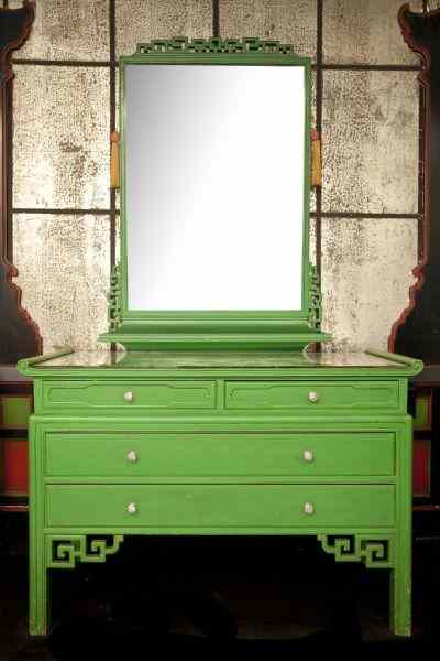 Appraisal: Painted Chinese Style Dresser with Mirrorcirca s green painted teak