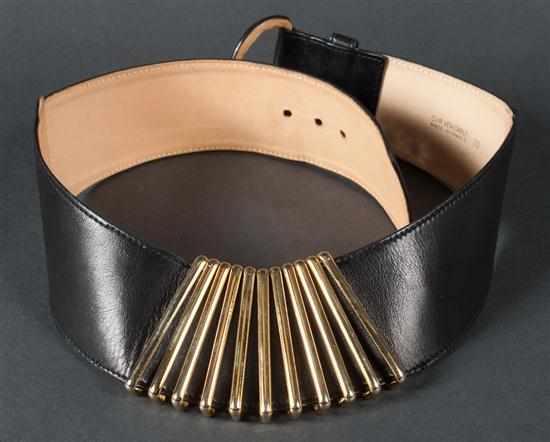 Appraisal: Karl Lagerfeld black leather ladies belt decorated with yellow gold