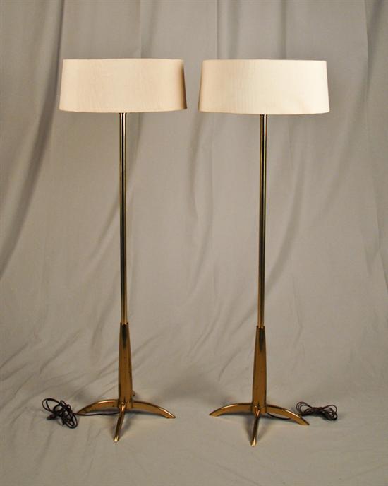 Appraisal: Pair Stiffel Brass Parsinger-style Floor Lamps with shades Column acts