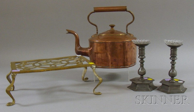 Appraisal: Copper Hot Water Kettle a Brass Hearth Trivet and a