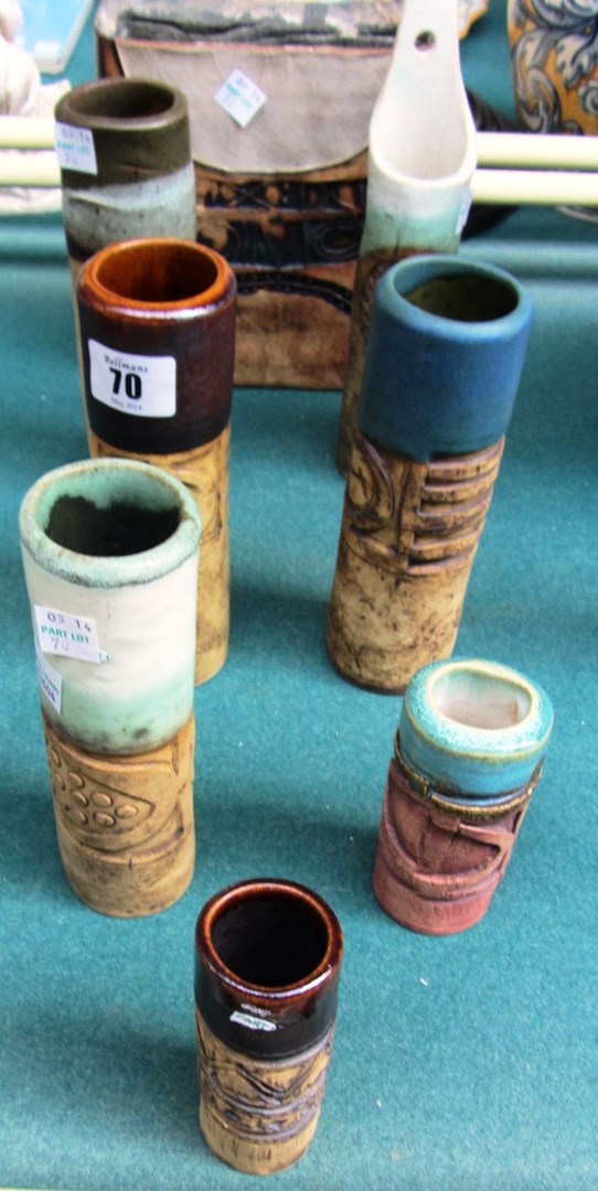 Appraisal: A quantity of Bob Dowe pottery including seven cylindrical vases