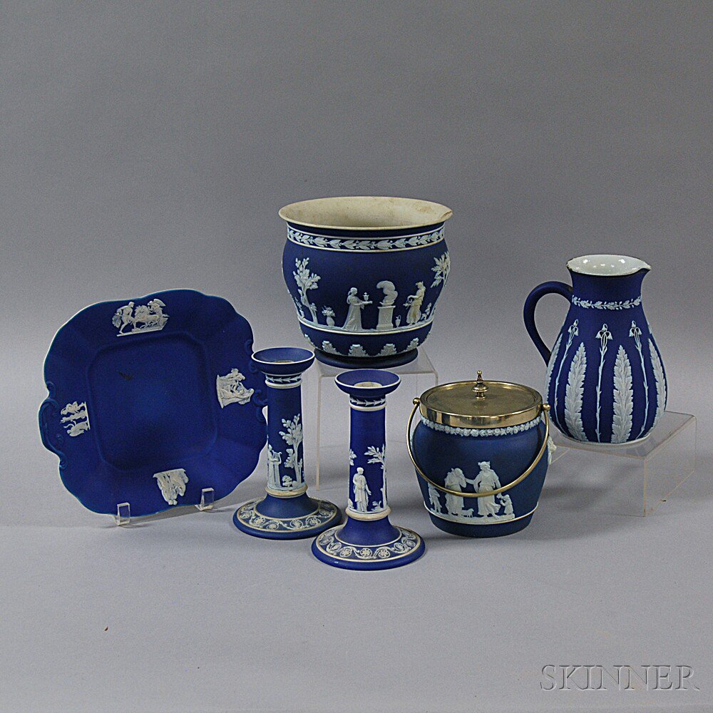 Appraisal: Six Mostly Wedgwood Dark Blue Jasper Items th and th