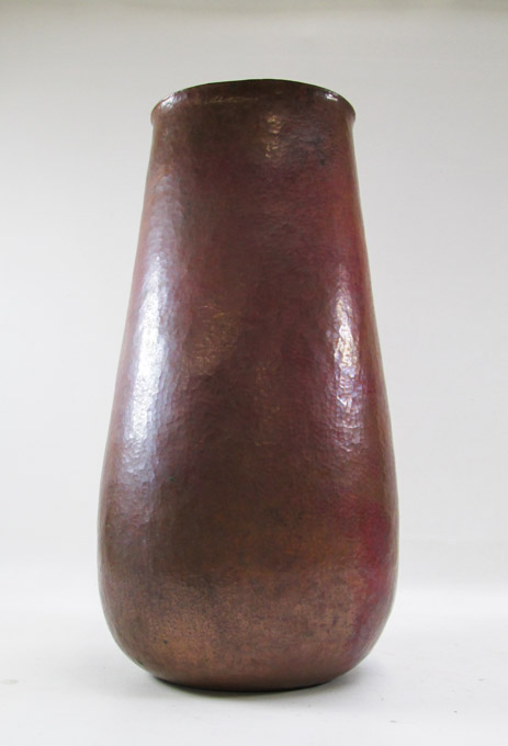 Appraisal: SIGNED HAND HAMMERED COPPER VASE tapering at rim Stamped Marco