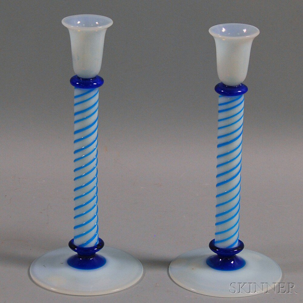 Appraisal: Pair of H C Fry Foval Art Glass Candlesticks North