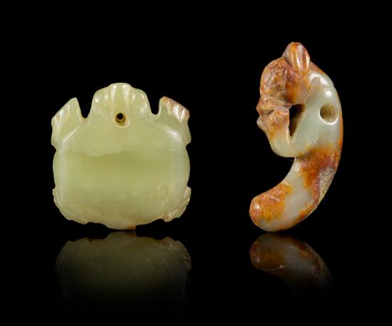 Appraisal: Sale Lot Two Carved Jade Pendants the first a celadon