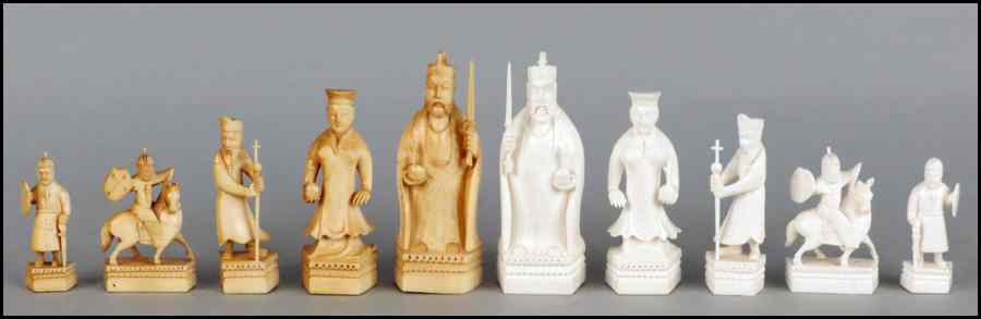 Appraisal: CARVED IVORY CHESS SET Missing two pawns Condition No Specific