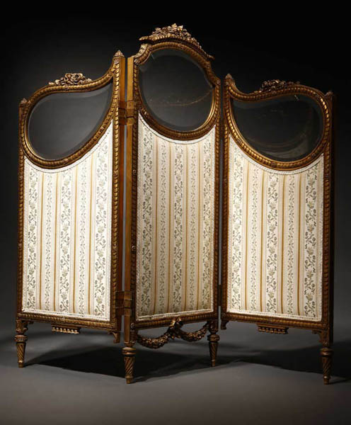 Appraisal: A Louis XVI style glazed giltwood floor screen A Louis