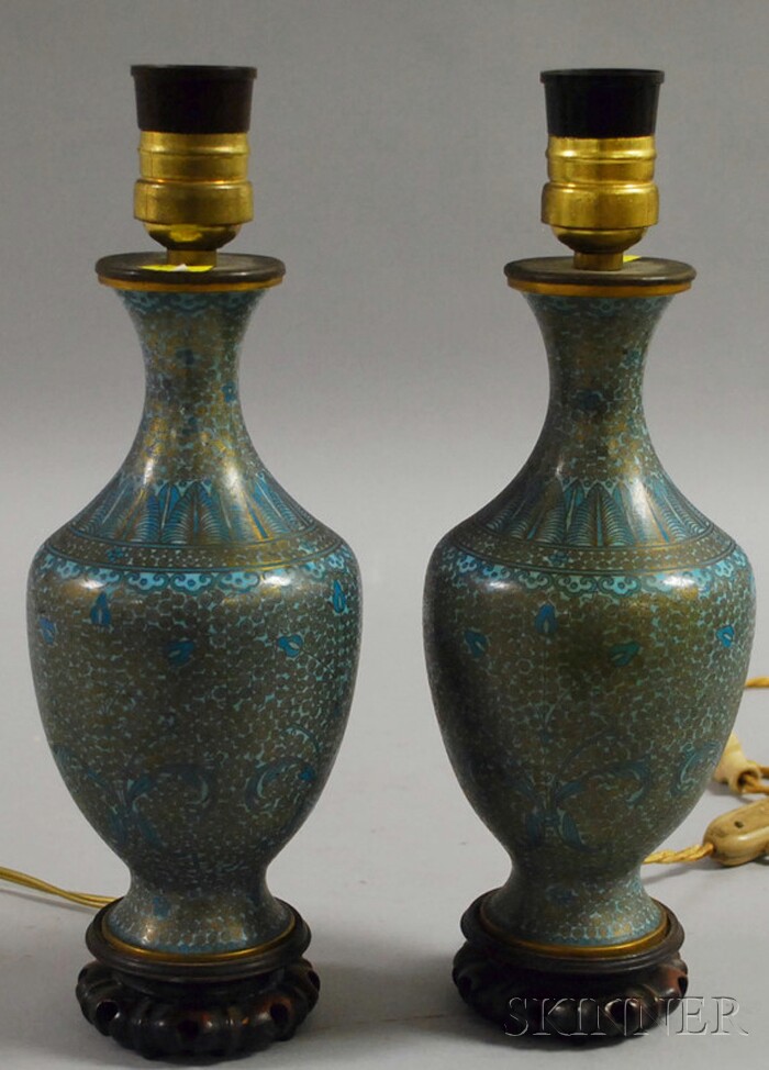 Appraisal: Pair of Japanese Cloisonne Vase Table Lamps vase ht in