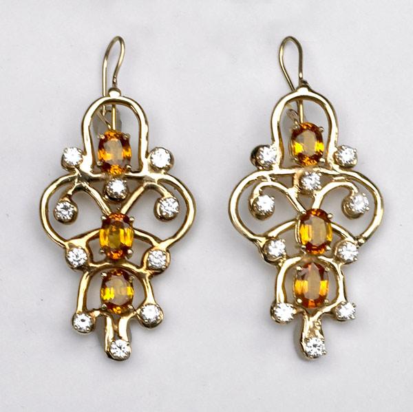 Appraisal: ARTISANAL YELLOW SAPPHIRE DIAMOND EARRINGS k yg each with three