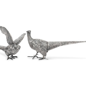 Appraisal: A Pair of Continental Silver-Plate Models of Pheasants Height of