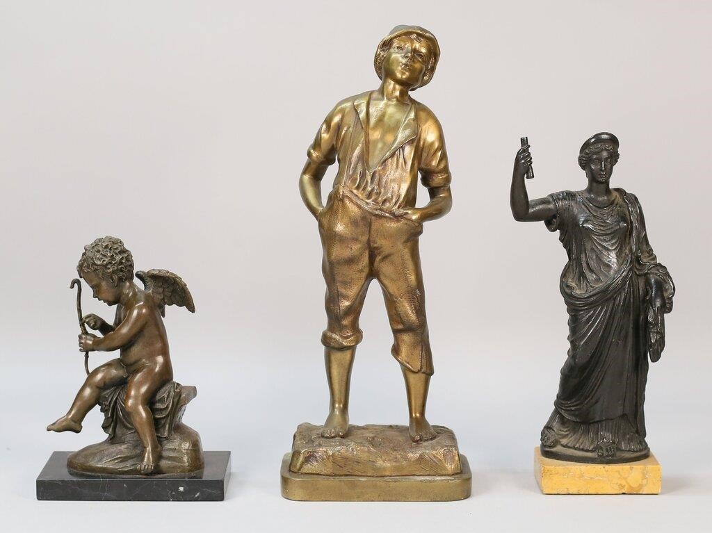 Appraisal: THREE BRONZE AND BRASS SCULPTURAL FIGURESAfter Charles Gabriel Lemire French