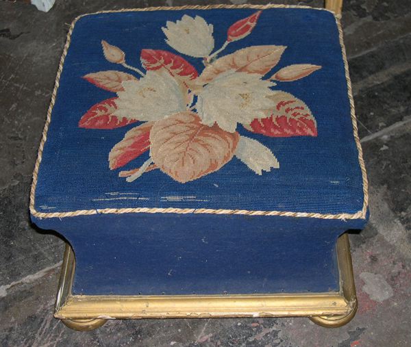 Appraisal: Continental Giltwood and Needlepoint Ottoman late th century the square