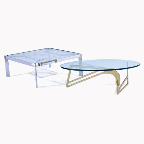 Appraisal: MODERN Two coffee tables with glass tops one with brass