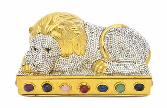 Appraisal: A Judith Leiber silver Crystal and Multigem Lion Minaudiere s