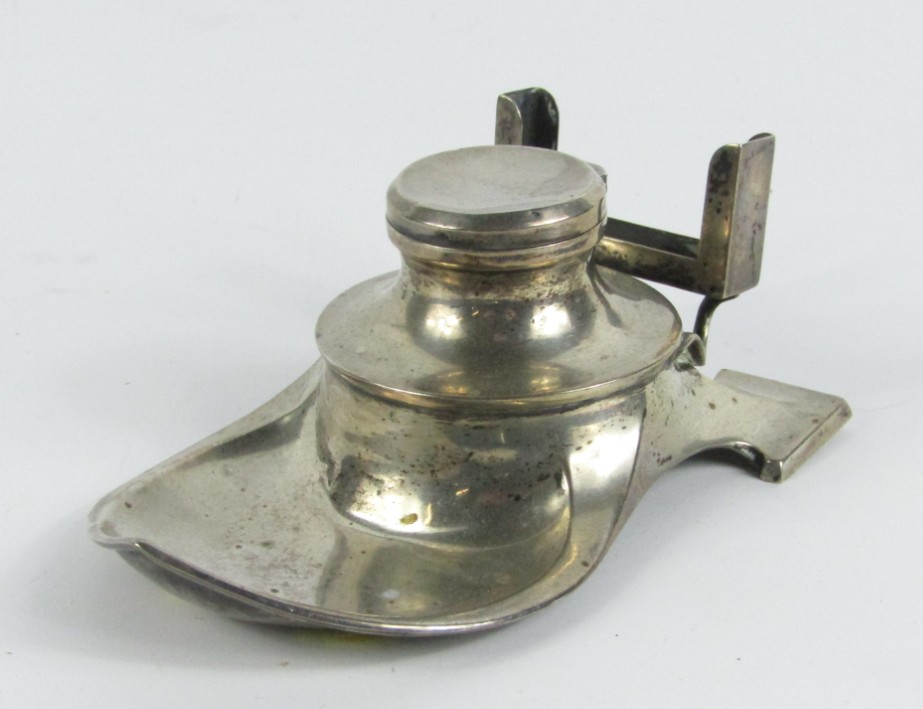 Appraisal: A George V Art Nouveau silver desk inkwell with match