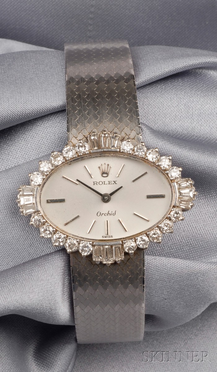 Appraisal: kt White Gold and Diamond Wristwatch Rolex Orchid the silver-tone