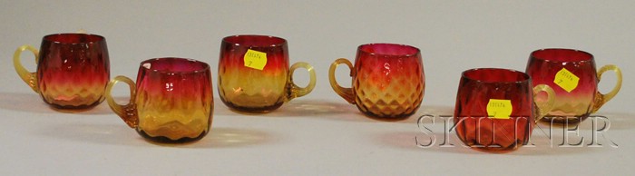 Appraisal: Six Late Victorian Amberina Glass Diamond Quilted Pattern Punch Cups