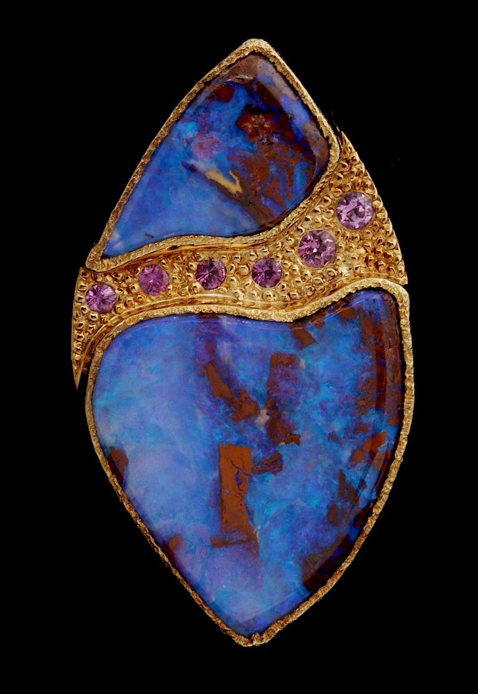 Appraisal: AN K BROOCH W OPAL SAPPHIRE SIGNED MICKY ROOF The