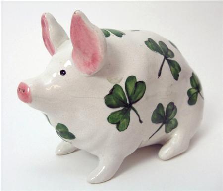 Appraisal: WEMYSS SMALL PIG FIGURE CIRCA decorated with shamrocks including a