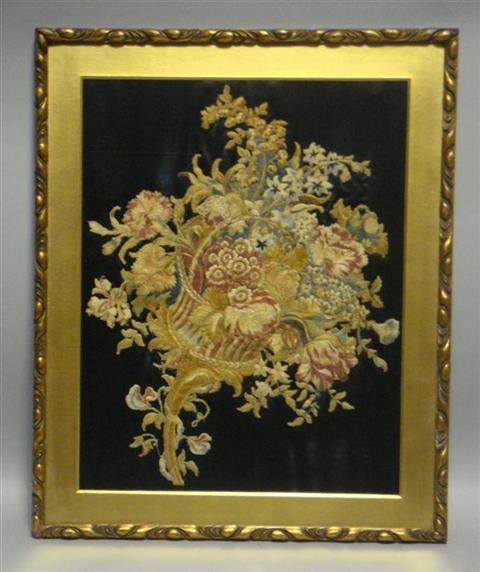 Appraisal: VICTORIAN FLORAL NEEDLEWORK th century silk design of a floral