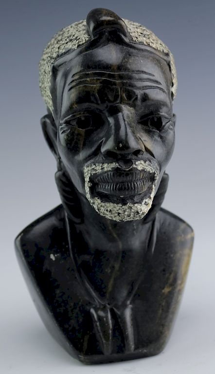 Appraisal: African Stone Shona Zimbabwe Male Bust Sculpture African black serpentine